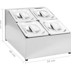 vidaXL Gastronormbehållare med 4 GN 1/6 kantin rostfritt stål - Hållare för köksgeråd