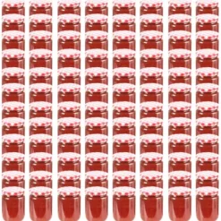 vidaXL Syltburkar i glas med vita och röda lock 96 st 230 ml - Honungsburkar
