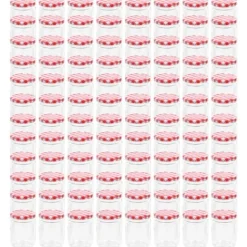 vidaXL Syltburkar i glas med vita och röda lock 96 st 230 ml - Honungsburkar