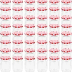 vidaXL Syltburkar i glas med vita och röda lock 48 st 230 ml - Honungsburkar