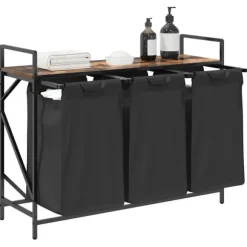 vidaXL Tvättkorg 3 fack med hylla rökfärgad ek