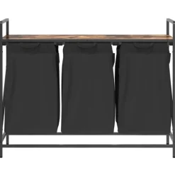 vidaXL Tvättkorg 3 fack med hylla rökfärgad ek