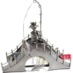 Vinflaska Ställ - BRUBAKER - Metallskulptur - Fiskare på en bro - 33 cm - Presentidé