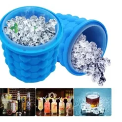 Vinkylare, stor 2 i 1 bärbar silikonishink med lock, kubframställningsform, verktyg - blå typ