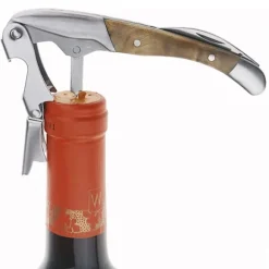 Vinöppnare i rostfritt stål med skuggträhandtag - Portabel manuell korkskruv med folieskärare