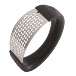 Vitlökskross i rostfritt stål med svart handtag för kök