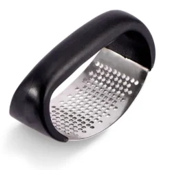 Vitlökskross i rostfritt stål med svart handtag för kök