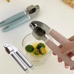 Vitlökspress Rostfritt stål Plasthandtag Vitlöksfärs Lätt att pressa rengöring Vitlökskross för kök Rosa