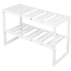 2-vånings diskbänksställ skåporganisatör förvaring teleskopisk hylla kök badrumshållare