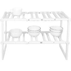 2-vånings diskbänksställ skåporganisatör förvaring teleskopisk hylla kök badrumshållare