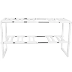 2-vånings diskbänksställ skåporganisatör förvaring teleskopisk hylla kök badrumshållare