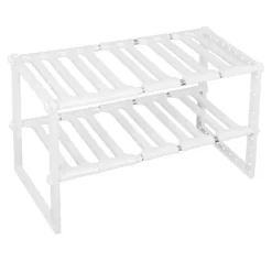 2-vånings diskbänksställ skåporganisatör förvaring teleskopisk hylla kök badrumshållare