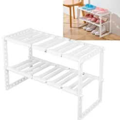 2-vånings diskbänksställ skåporganisatör förvaring teleskopisk hylla kök badrumshållare