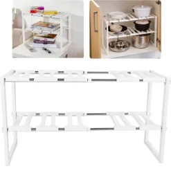 2-vånings diskbänksställ skåporganisatör förvaring teleskopisk hylla kök badrumshållare