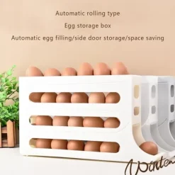4-vånings ägghållare för kyl - Auto Rolling Fridge Egg Organizer, utrymmesbesparande äggdispenserhållare, 30 ägg kylskåp Äggställ (vit)