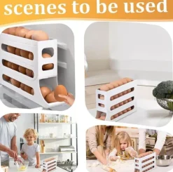 4-vånings ägghållare för kyl - platsbesparande äggdispenserhållare, automatisk rullande kyläggorganisator, 30 ägg kyl äggställ med stor