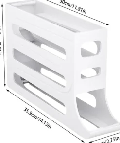 4-vånings ägghållare för kyl - platsbesparande äggdispenserhållare, automatisk rullande kyläggorganisator, 30 ägg kyl äggställ med stor