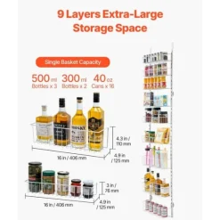 9-vånings Pantry Organizer, Över Dörren Hängande Förvaringsställ, Justerbar Höjd