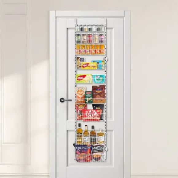9-vånings Pantry Organizer, Över Dörren Hängande Förvaringsställ, Justerbar Höjd