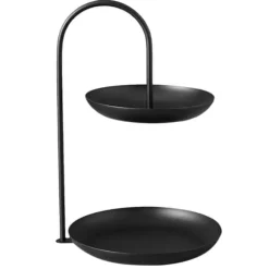 2-vånings serveringsbricka i järn, vattentät förvaringsfat i flera nivåer, för soffbord, fest, svart