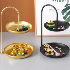 2-vånings serveringsbricka i järn, vattentät förvaringsfat i flera nivåer, för soffbord, fest, svart