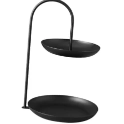 2-vånings serveringsbricka i järn, vattentät förvaringsfat i flera nivåer, för soffbord, fest, svart