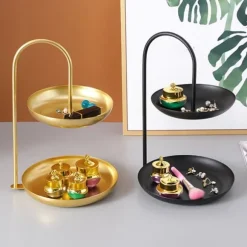 2-vånings serveringsbricka i järn, vattentät förvaringsfat i flera nivåer, för soffbord, fest, svart