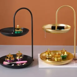 2-vånings serveringsbricka i järn, vattentät förvaringsfat i flera nivåer, för soffbord, fest, svart