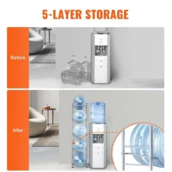 5-vånings vattenkannahållare, enkelrad vattenflaskställ för 5 flaskor, hållbart silverdesign, platsbesparande lösning