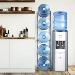 5-vånings vattenkannahållare, enkelrad vattenflaskställ för 5 flaskor, hållbart silverdesign, platsbesparande lösning