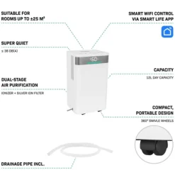 VONROC Avfuktare 12L/dygn – WiFi – Tvättläge – Luftfilter – 2L tank