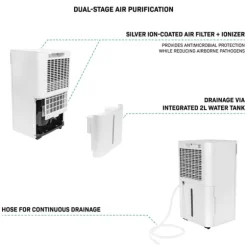 VONROC Avfuktare 12L/dygn – WiFi – Tvättläge – Luftfilter – 2L tank