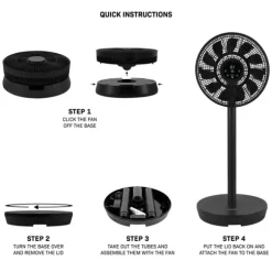 VONROC BREEZE Sladdlös Fläkt – Tyst < 44 dB – 24 hastigheter – 3 vindlägen – Bord- & golvmodell – Touchpanel & fjärrkontroll – Svart