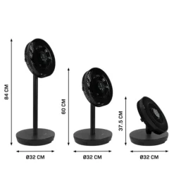 VONROC BREEZE Sladdlös Fläkt – Tyst < 44 dB – 24 hastigheter – 3 vindlägen – Bord- & golvmodell – Touchpanel & fjärrkontroll – Svart