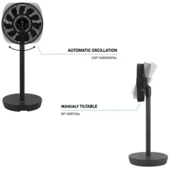 VONROC BREEZE Sladdlös Fläkt – Tyst < 44 dB – 24 hastigheter – 3 vindlägen – Bord- & golvmodell – Touchpanel & fjärrkontroll – Svart