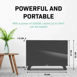 VONROC Lyxigt konvektorelement med glaspanel – 2000W – Grå | Wifi