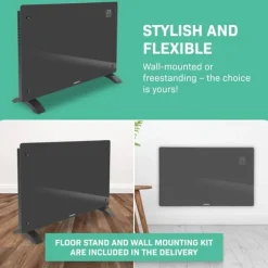 VONROC Lyxigt konvektorelement med glaspanel – 2000W – Grå | Wifi