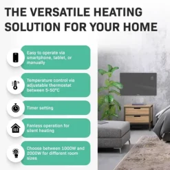 VONROC Lyxigt konvektorelement med glaspanel – 2000W – Grå | Wifi