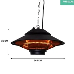 VONROC VONROC 1500W Hängande Terrassvärmare – Infraröd takvärmare med fjärrkontroll och IP44 skydd