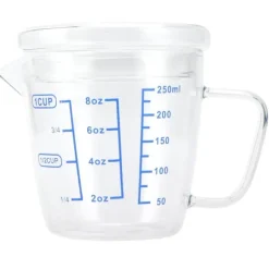 Värmebeständigt glasmåttkopp mjölkvåg måttkanna med lock köksredskap (250ml)