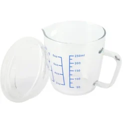 Värmebeständigt glasmåttkopp mjölkvåg måttkanna med lock köksredskap (250ml)