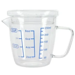 Värmebeständigt glasmåttkopp mjölkvåg måttkanna med lock köksredskap (250ml)