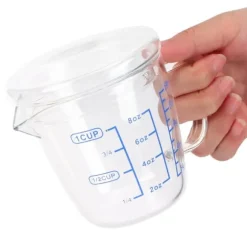 Värmebeständigt glasmåttkopp mjölkvåg måttkanna med lock köksredskap (250ml)