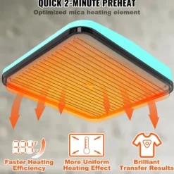 Värmepress 12 x 10 i bärbar, enkel press, sublimeringsöverföring, DIY T-shirt, hög värme och precision