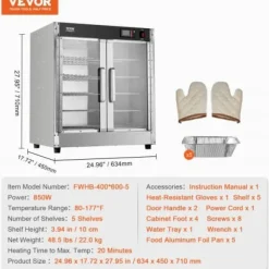 Värmeskåp för mat, 5 nivåer rostfritt stål, justerbara hyllor, förvaring