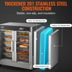 Värmeskåp för mat, 5 nivåer rostfritt stål, justerbara hyllor, förvaring