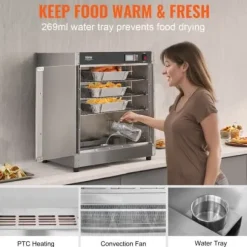 Värmeskåp för mat, 5 nivåer rostfritt stål, justerbara hyllor, förvaring