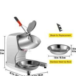 300W 95 kg/h effektiv elektrisk dubbelbladig iskrossmaskin med stor ishink och isskål, användarvänliga detaljer, bred applikation