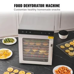 800W hushållsmattorkare med 10 brickor, LED-ljus och stort visningsfönster, 360° varmluftscirkulation, justerbar timer och temperatur