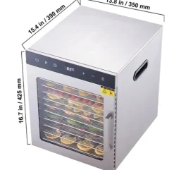 800W hushållsmattorkare med 10 brickor, LED-ljus och stort visningsfönster, 360° varmluftscirkulation, justerbar timer och temperatur